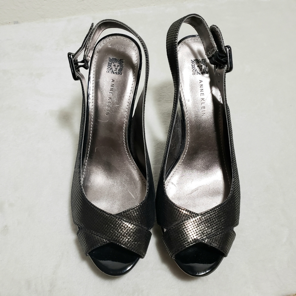 Anne Klein Leather Slingback Peep Toe Heels